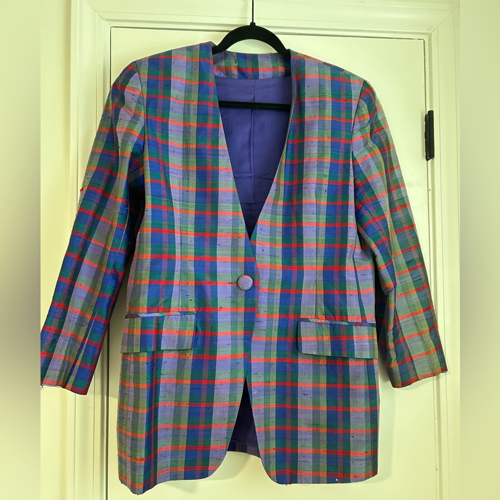 Ann May Blazer Women’s Size 6 Blue, Green and Red Plaid Jacket 90s Vintage